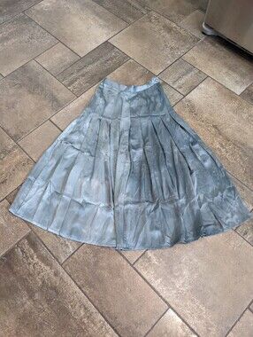 Vintage Cassini Silk Pleated Midi/Maxi Skirt Formal Romantic Size S Smoky Blue